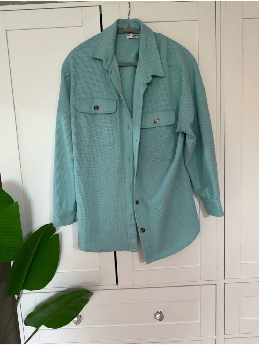Light Teal Button-Down Shirt Jacket - The BE Brand